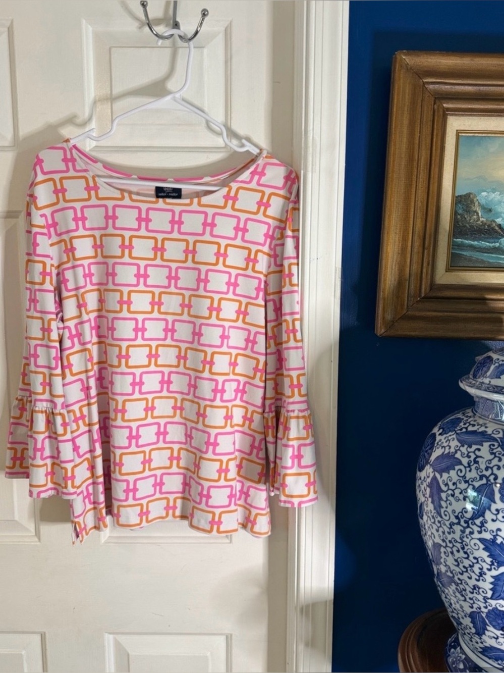 Women’s Sailor-Sailor Nylon & Spandex Pink & Gold Geometric Print Top Size XL